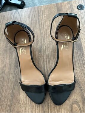 AEROSOLES Black Ankle-Strap Open-Toe Heels